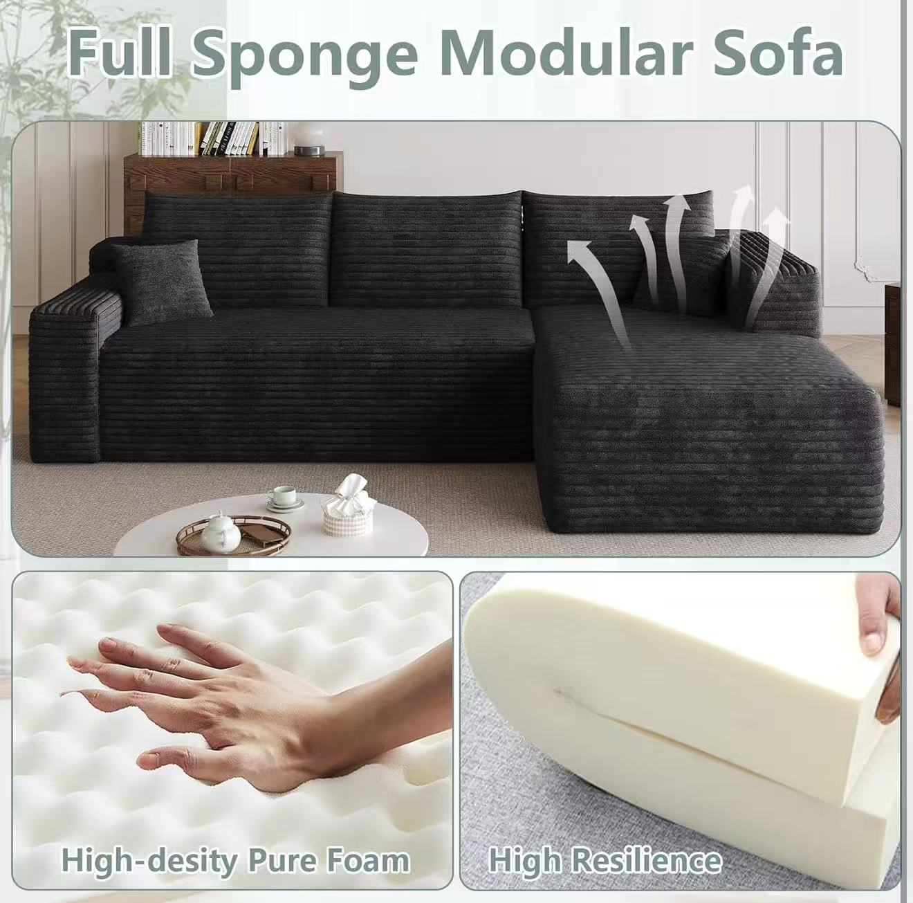 96” Modular Cloud Couch Sectional Sofa Bed Chaise for Living Room