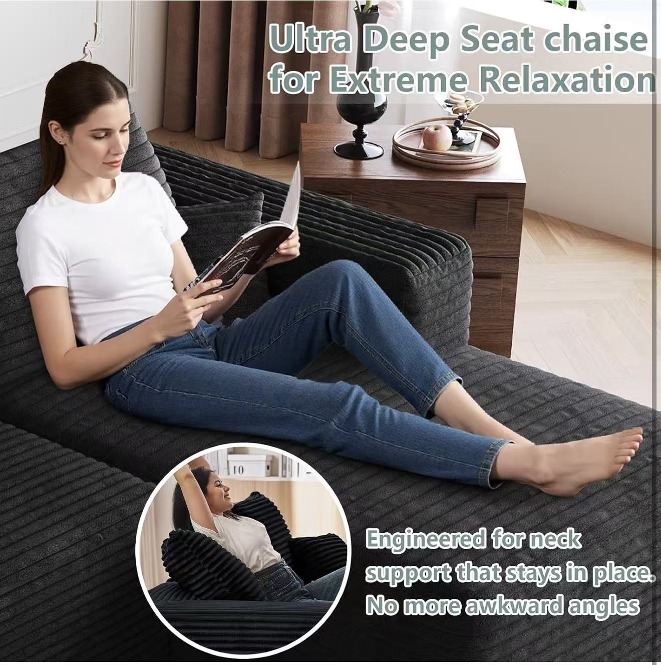 96” Modular Cloud Couch Sectional Sofa Bed Chaise for Living Room