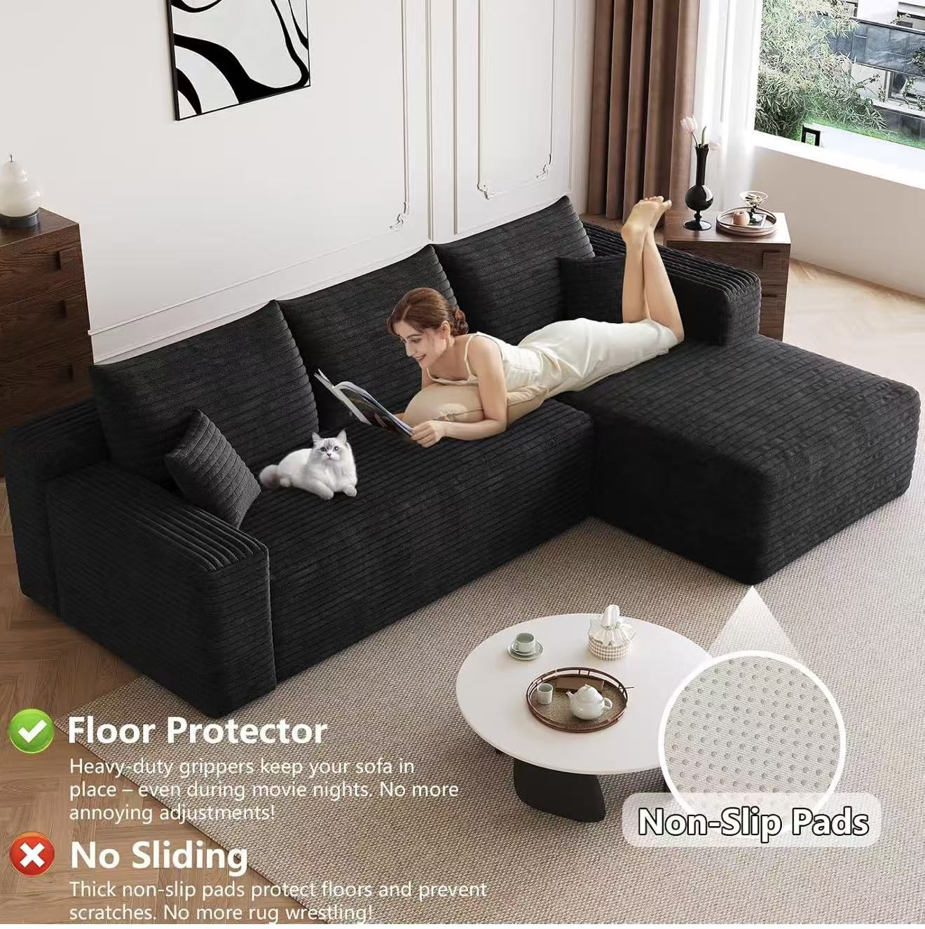 96” Modular Cloud Couch Sectional Sofa Bed Chaise for Living Room