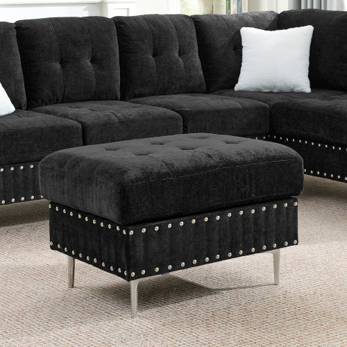 Sectional Sofa with Chaise & Storage Ottoman, Metal Legs (Chenille + 4 Seat + Foam)