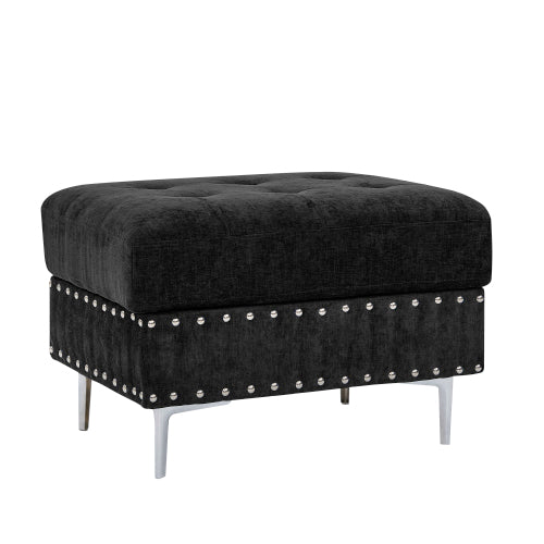 Sectional Sofa with Chaise & Storage Ottoman, Metal Legs (Chenille + 4 Seat + Foam)