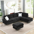 Sectional Sofa with Chaise & Storage Ottoman, Metal Legs (Chenille + 4 Seat + Foam)