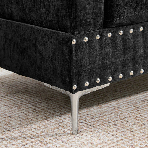 Sectional Sofa with Chaise & Storage Ottoman, Metal Legs (Chenille + 4 Seat + Foam)