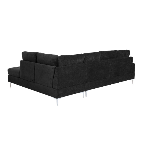 Sectional Sofa with Chaise & Storage Ottoman, Metal Legs (Chenille + 4 Seat + Foam)