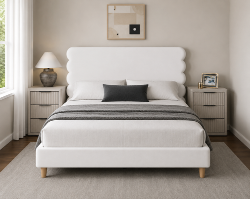 BED - VELVET - NO NEED BOX SPRING - WHITE & BRONZE